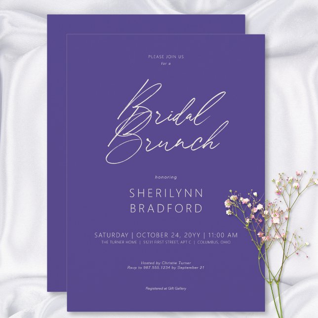 Convite Brunch Mínimo Roxo Moderno (Modern Minimal Purple Bridal Brunch Invitation)