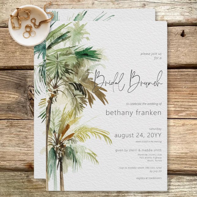 Convite Brunch Modern Bridal de Palmeiras Tropicais (Tropical Palm Trees Modern Bridal Brunch Invitation)
