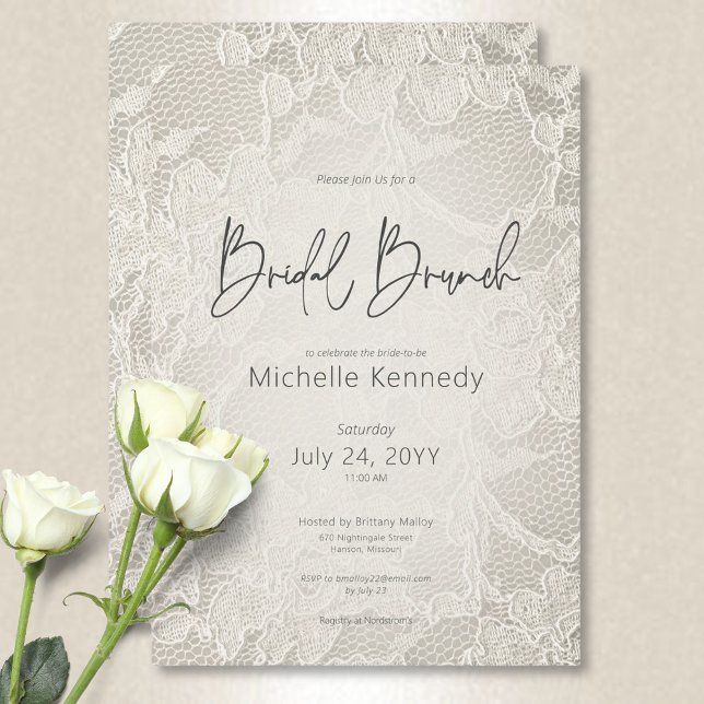 Convite Brunch Modern Ivory Bridal Lace (Modern Ivory Bridal Lace Bridal Brunch Invitation)