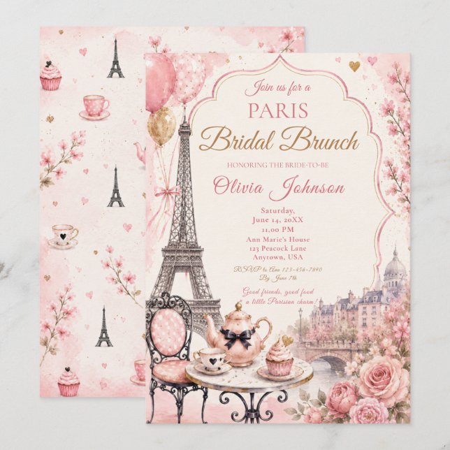 Convite Brunch Nupcial em Paris (Frente/Verso)