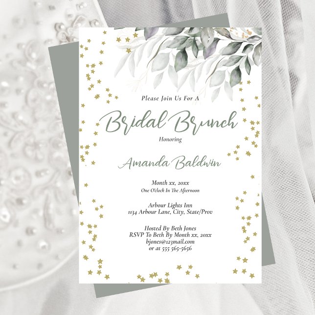 Convite Brunch Nupcial Estrelas Douradas  (Bridal Brunch Gold Stars Invitation)