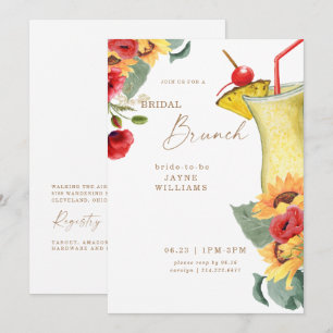 Convite Brunch Nupcial Floral Vermelho e Amarelo Colorido
