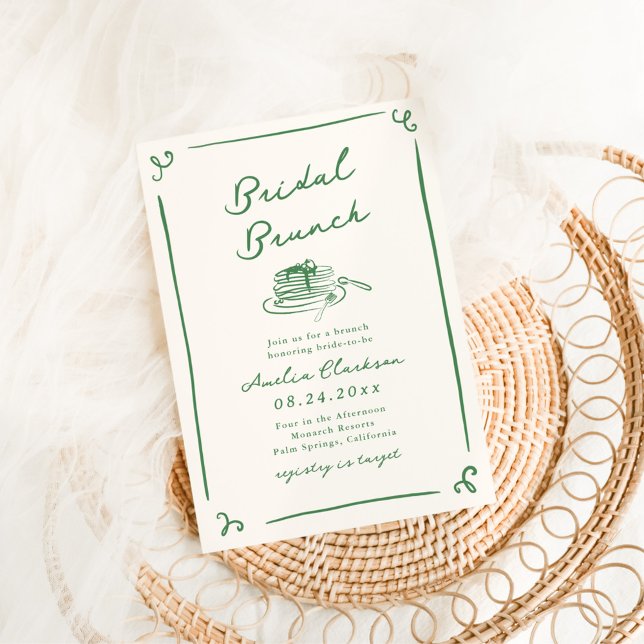 Convite Brunch Nupcial Verde Desenhado à Mão Caprichoso (Criador carregado)