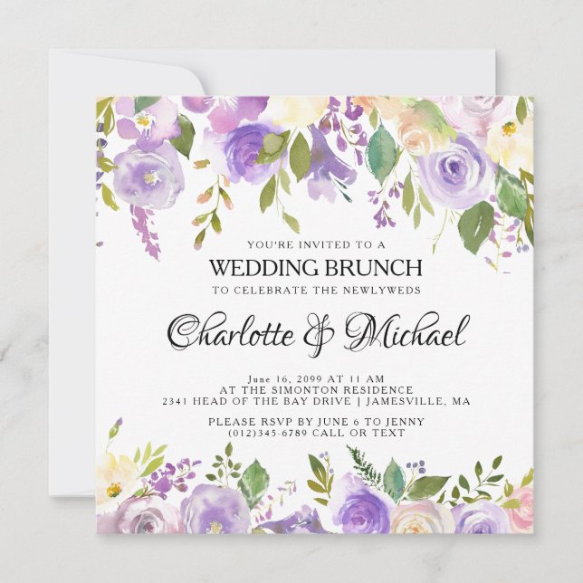 Convite Brunch para Casamento Poste Roxo e Creme (Frente)