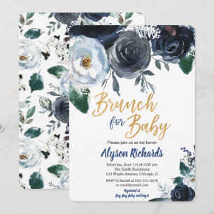 Convite Brunch para chá de bebê convidado azul de colônia