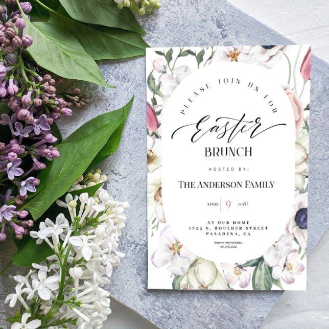 Convite Brunch para Páscoa de Aquarela Floral prim (Criador carregado)