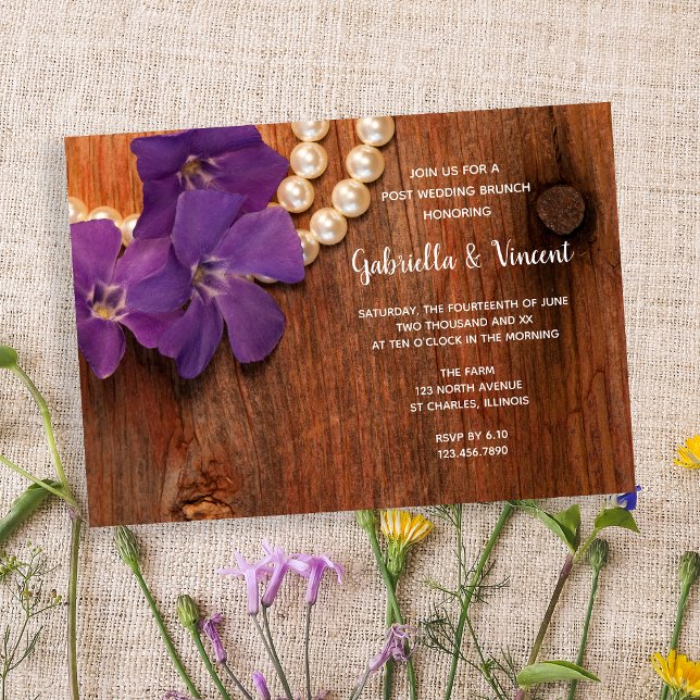 Convite Brunch Pós-Casamento em Madeira de Celeiro Roxo Pe (Criador carregado)