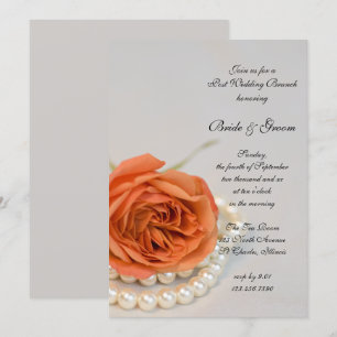 Convite Brunch Pós-Casamento Rosa Laranja e Pérolas Branca