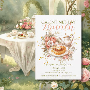 Convite Brunch Romântico de Chá com Waffle Galentine Charm