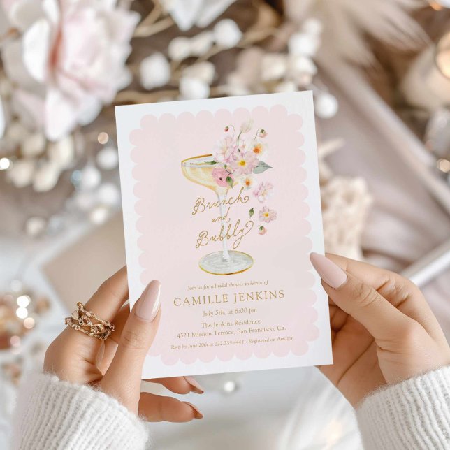 Convite Brunch rosa e Chá de panela de espuma (Pink Brunch and Bubbly Invitation)