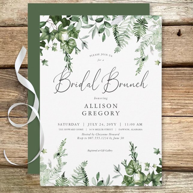 Convite Brunch Rustic Green Ivy & Sage Bridal (Rustic Green Ivy & Sage Bridal Brunch Invitation)