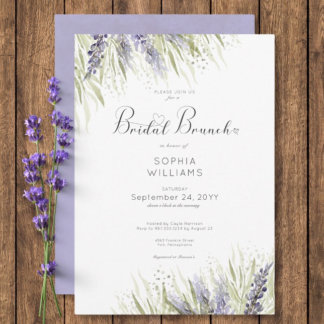 Convite Brunch Rustic Lavanda & Sage Bridal (Rustic Lavender & Sage Bridal Brunch Invitation)