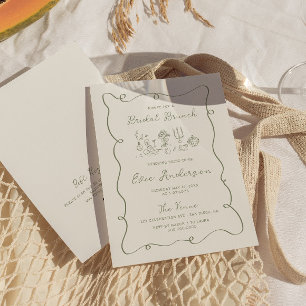 Convite Brunch Sage Bridal Desenhado à Mão