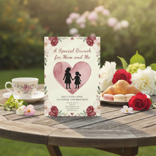Convite Brunch Sentimental em Forma de Coração para Mãe e