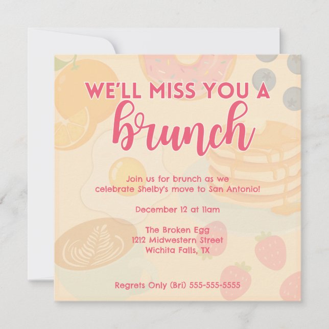 Convite Brunch-Themed Indo Fora de Despedida (Frente)