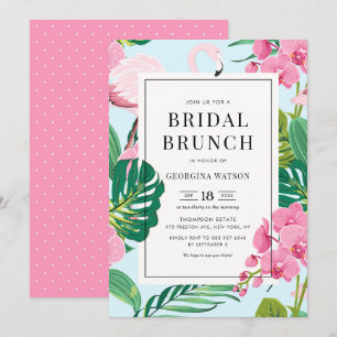Convite Brunch Tropical Bridal Flamingo e Orquídeas Rosa