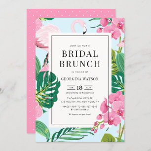 Convite Brunch Tropical Bridal Flamingo e Orquídeas Rosa