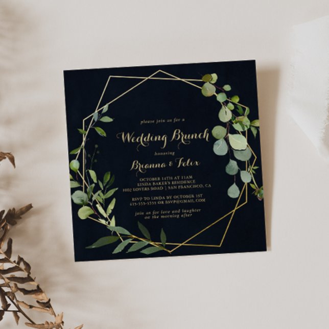 Convite Brunch Verde Azul Dourado Geométrico (Criador carregado)