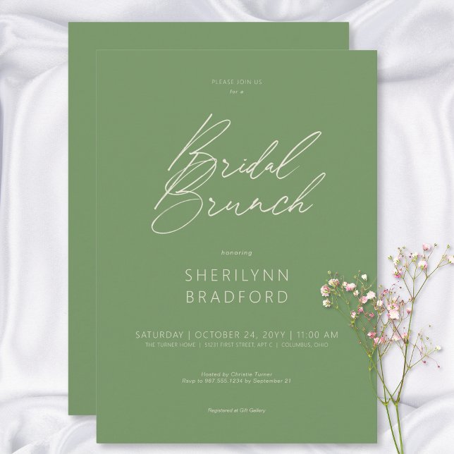 Convite Brunch Verde-Brida Moderno Mínimo (Modern Minimal Sage Green Bridal Brunch Invitation)