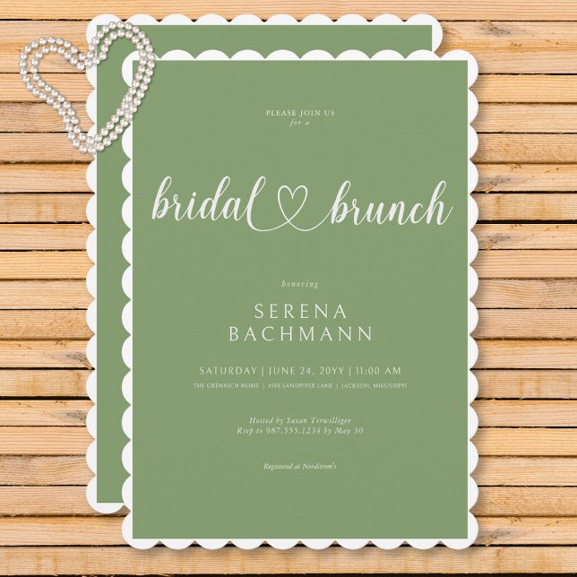 Convite Brunch Verde-Brida Romântico Mínimo Moderno (Modern Romantic Minimal Sage Green Bridal Brunch Invitation)