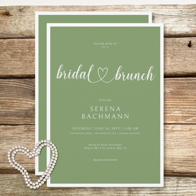 Convite Brunch Verde-Brida Romântico Mínimo Moderno (Modern Romantic Minimal Sage Green Bridal Brunch Invitation)
