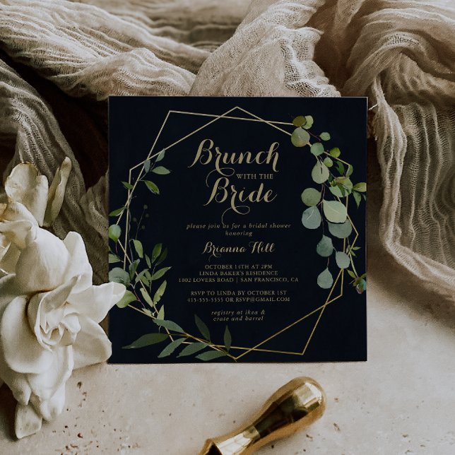 Convite Brunch verde geométrico Dourado com Chá (Criador carregado)