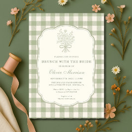 Convite Brunch with the Bride Sage Green Gingham Shower 