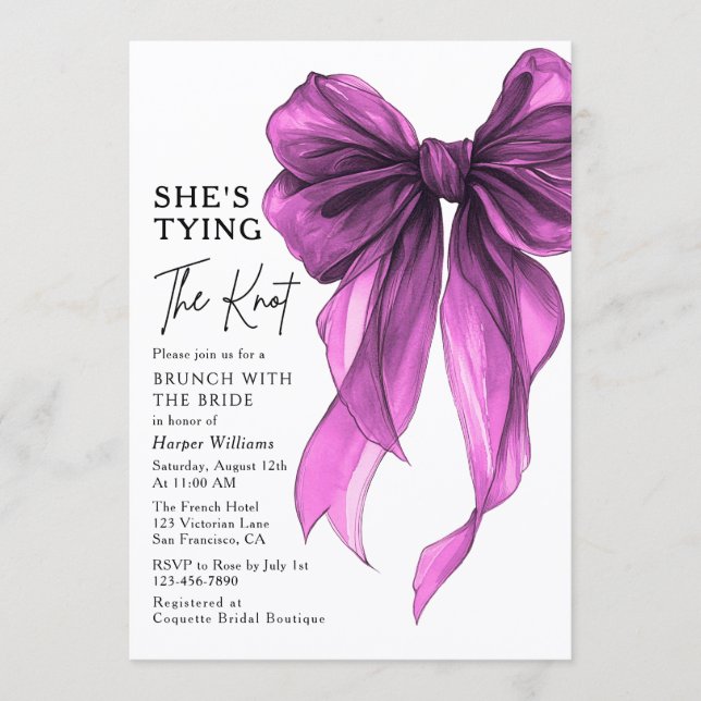 Convite Brunch With The Bride She's Tying The Knot Bow (Frente)