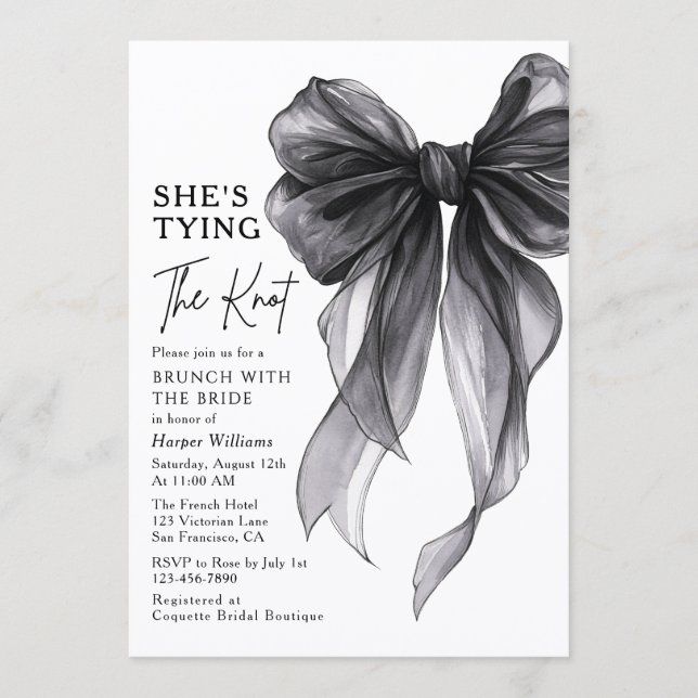 Convite Brunch With The Bride She's Tying The Knot Bow (Frente)