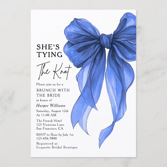 Convite Brunch With The Bride She's Tying The Knot Bow (Frente)