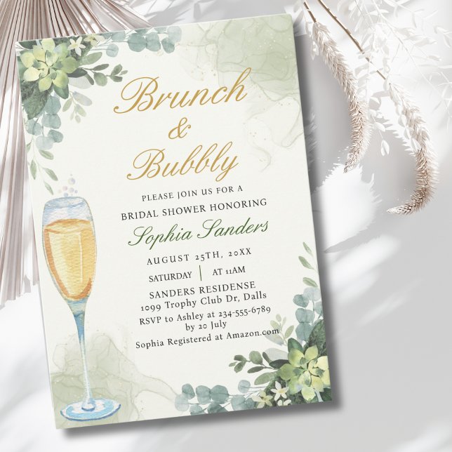 Convite Brunch y Bubbly Glass of Champange Bridal Shower (Criador carregado)