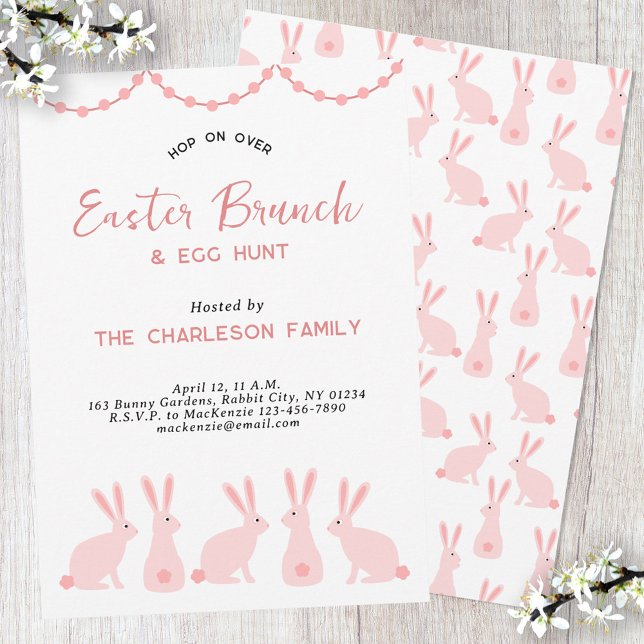 Convite Brunche de Páscoa do Coelhinho Fofo (Pink Bunny Rabbit Easter Brunch invitation)