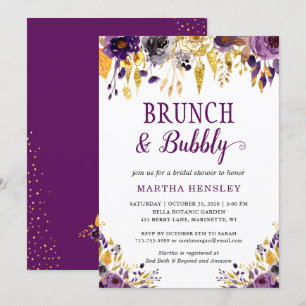 Convite Brunei e Bubble Dourado Glitters Dots Purple Flora