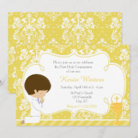 Brunette Boy First Communtion Damask