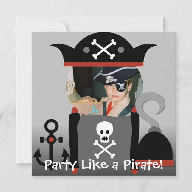 Convite Brunette Boy Party Like a Pirate Birthday Convida (Frente)