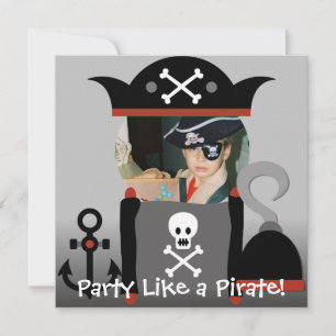 Convite Brunette Boy Party Like a Pirate Birthday Convida