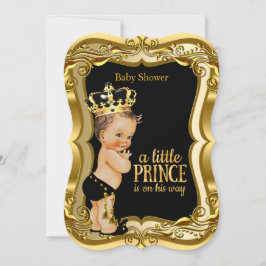 Convite Brunette Boy Prince Chá de fraldas Black Dourado