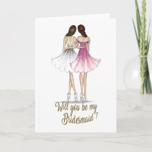 Convite Brunette Bride Brunette Bridesmaid Card (Frente)