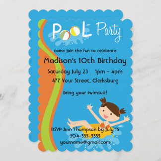 Convite Brunette de festa de Piscina