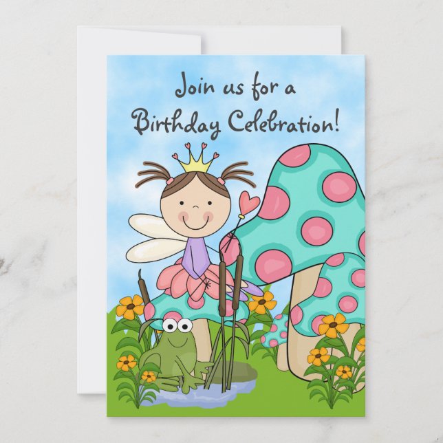 Convite Brunette Fairy Princess e Sapo Birthday Invite (Frente)