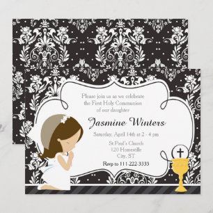 Convite Brunette Girl First Community Damask