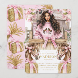 Convite Brunette Girl Horse Birthday Invitation