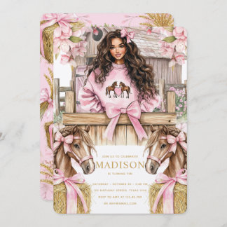Convite Brunette Girl Horse Birthday Invitation
