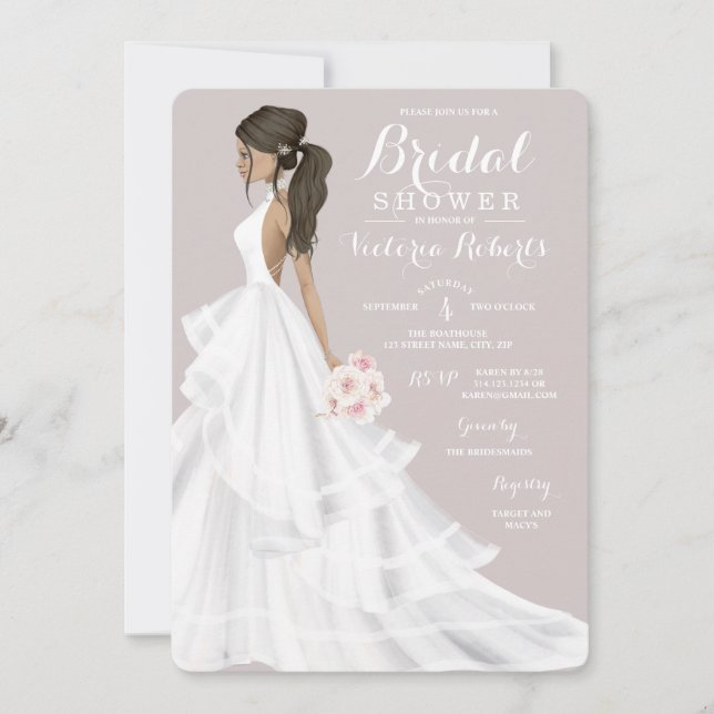 Convite Brunette Glam Bride Wedding Chá de panela (Frente)