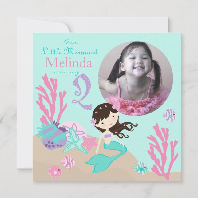 Convite Brunette Mermaid - Segundo Aniversário (Frente)