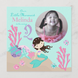 Convite Brunette Mermaid - Segundo Aniversário