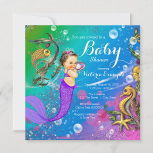 Convite Brunette Mermaid sob o Chá de fraldas de sereia