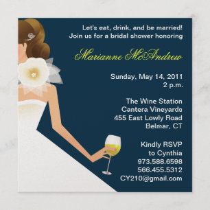 Convite Brunette nupcial do vinho no marinho