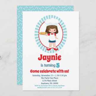 Convite Brunette Pizza Party Girthday