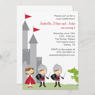 Convite Brunette Princess and Knights Birthday Invitations